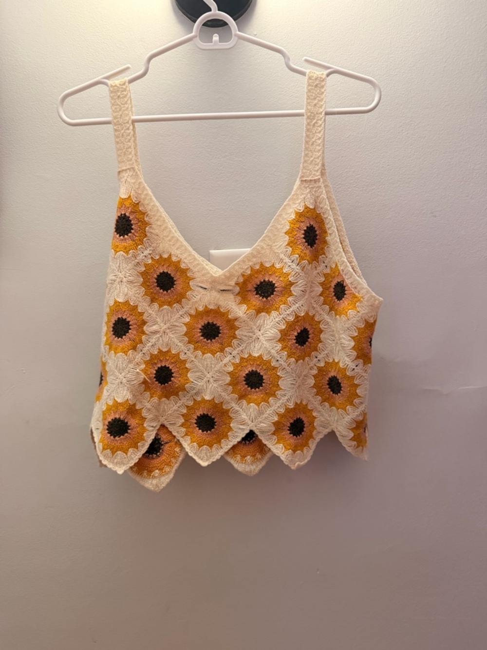 Altar'd State Crochet Sunflower Crop Tank Top - Cream & Yellow